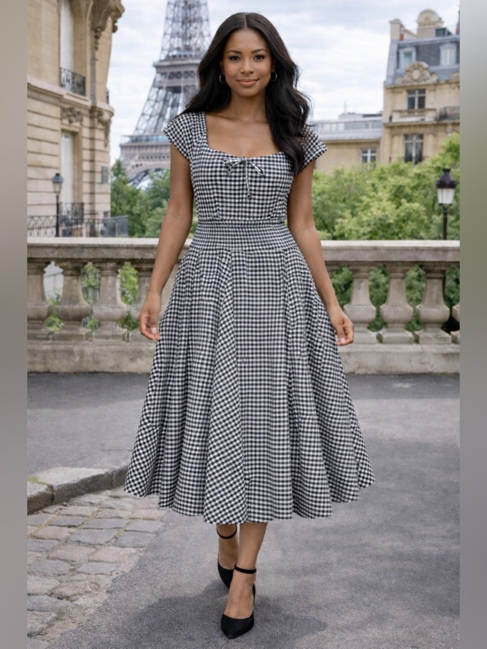 Grace Elements Black and White Gingham fit and flare midi dress-size large